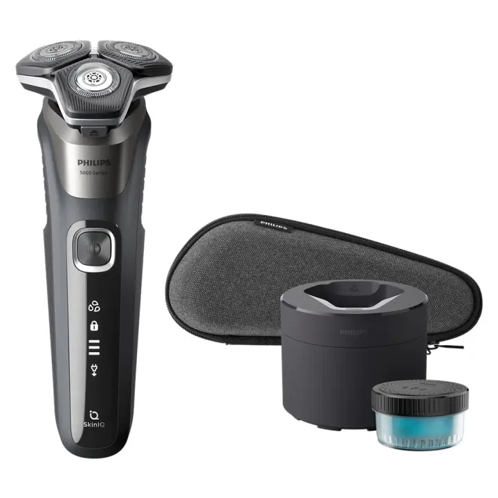 PHILIPS S5887/50 Afeitadora eléctrica Seco y Mojado, Shaver Series 5000, Base de limpieza, Cable de carga, Estuche de viaje, 1 hora de uso, color Gris Oscuro - 1