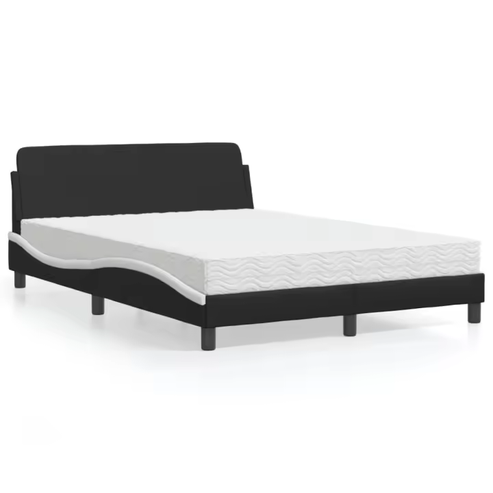 vidaXL Cama con colchón cuero sintético negro y blanco 120x200 cm - 1