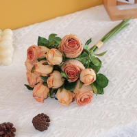 6pcs/Lot Rosa Simulada Estilo Americano Con Borde Focal Decoraciones De Flores Artificiales Para Sala De Estar Y Mesa De Comedor - details 6
