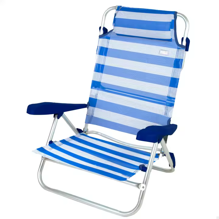 AKTIVE Silla playa plegable, 7 posiciones, Azul claro,Naranja,Azul Marino para elegir, 47x49x82 cm, Incluye cojín acolchado, Asas de transporte, Soporta 110 kg, Sillas respaldo reclinable, Multiposición CALIDAD DE CONFIANZA TOP OFICIAL GARANTIZADO - 1