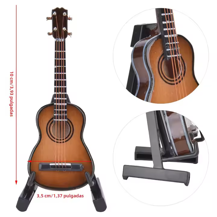 Guitarra De Madera Miniatura 10cm Adorno Musical Para Decoración De Escritorio Estudio Oficina Casa Estilo Moderno - 1