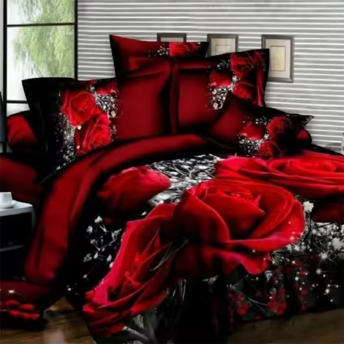 Juego de funda nórdica TOFOCO Red Rose - 100% poliéster - 220x240cm + 2 fundas de almohada 48x74cm - 1