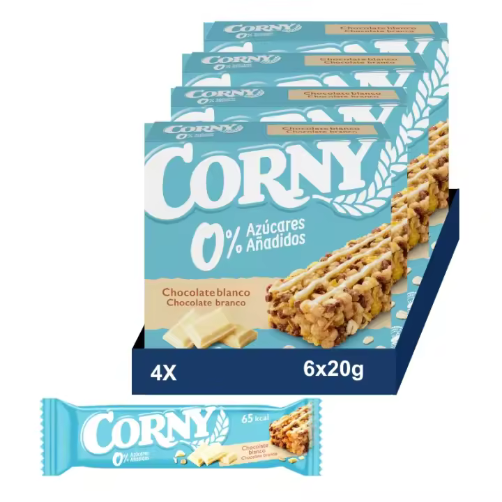CORNY Barritas Cereales 0% Azúcar de Chocolate Blanco. 4 Packs de 6x20gr - 1