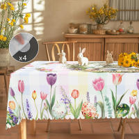 Mantel Redondo De Pascua Con Estampado De Tulipanes Conejitos Y Huevo En 5 Tamaños Disponibles Decoración De Jardín De Primavera Para Uso Diario En Cocina Terraza - details 2