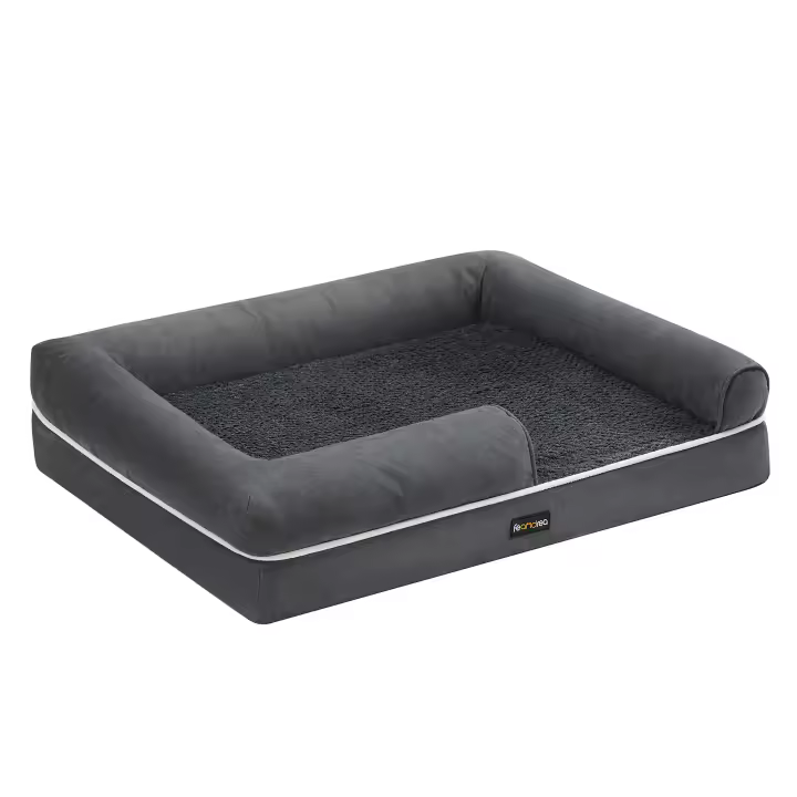 Feandrea Cama Ortopédica para Perros, Sofá, Cama para Mascotas, Acolchado Suave, Bordes Elevados, Funda Extraíble y Lavable, 91 x 71 x 20 cm, Antideslizante, Gris Osucro/Gris Claro - 1