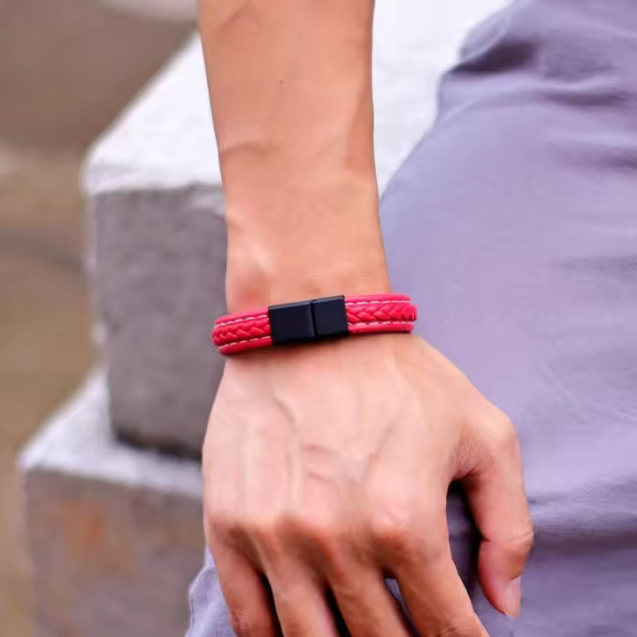 Pulsera De Cuero Trenzado Para Hombre Estilo Hiphop Rock Regalo De Cumpleaños Accesorio Para Novio Pulsera Roja Suerte - 1