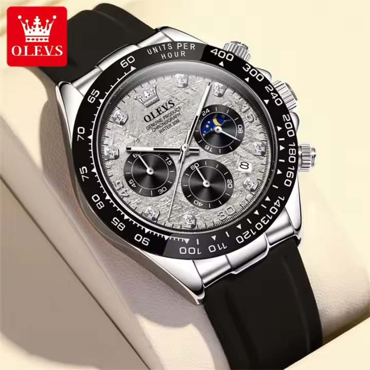 Reloj De Pulsera Masculino OLEVS 2875 Con Fase Lunar Cinta Adhesiva De Silicona Resistente Al Agua Luminoso Moda Reloj De Cuarzo - 1