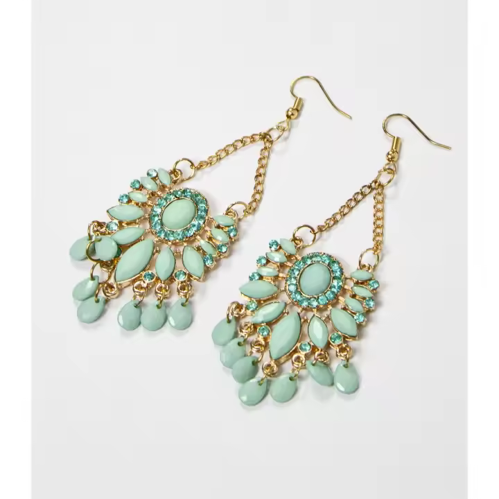 Pendientes mujer fiesta dorado y turquesa, pendientes largos bisutería - 1