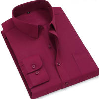 Camisa Clásica Para Hombre De Color Sólido Negra Blanca Azul Gris Roja Rosa Negra Azul Marinho Marrón Café Ochavo Tres Quarters - details 10