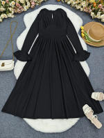 Vestido A-Line Elegante Para Mujer De Color Sólido Con Mangas Largas Y Cintura Ajustada Adecuado Para Primavera Y Otoño - details 4