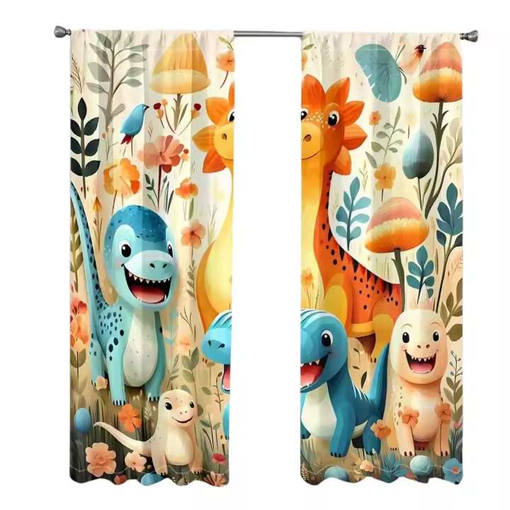 Cortinas Infantiles con Estampado de Animales, Set de 2 Piezas 75x166cm para Habitación de Niños - 1