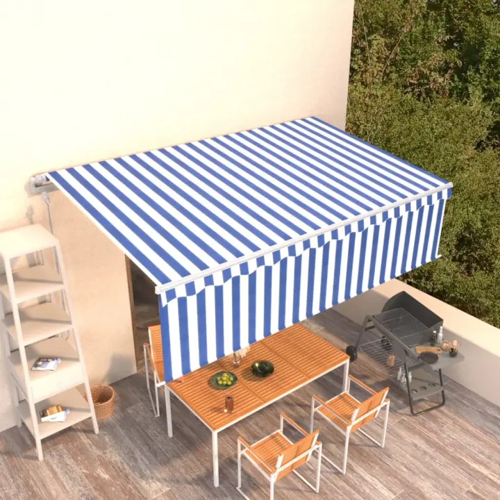 vidaXL Toldo retráctil automático con persiana azul y blanco 5x3 m - 1