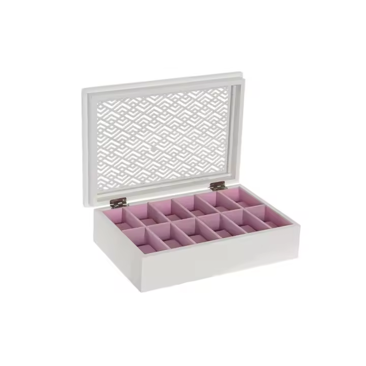 Caja para Relojes DKD Home Decor Blanco Rosa claro Cristal Madera MDF 29 x 20 x 9 cm (12 Unidades) - 1
