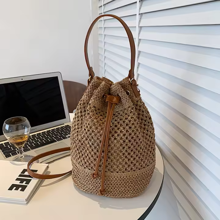 Bolso de paja tejido para mujer, bandolera de playa, Retro, pequeño, de viaje, para verano - 1