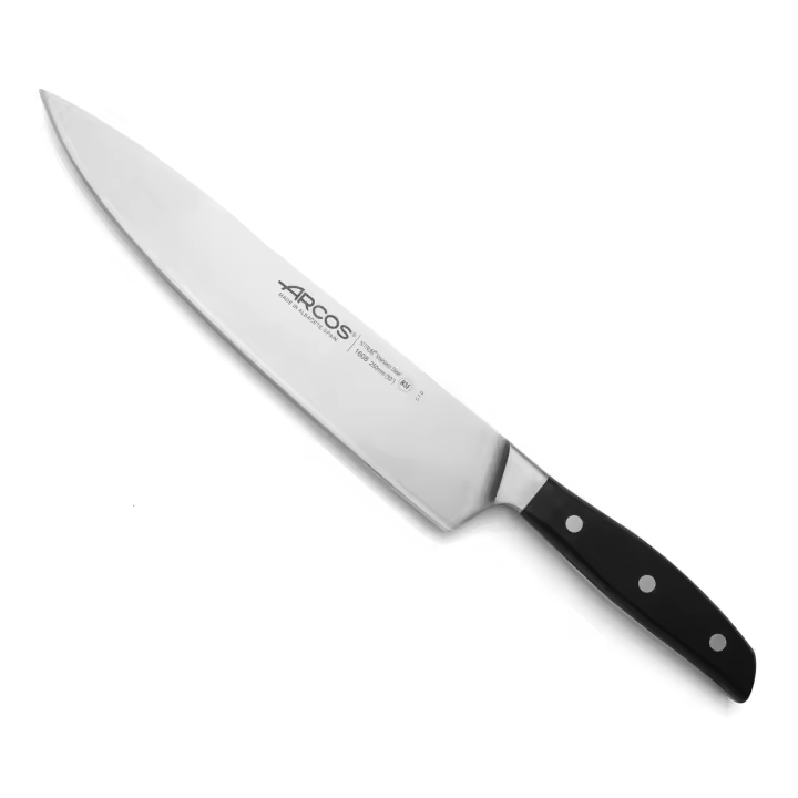 Arcos Cuchillo Chef Forjado Acero Inoxidable NITRUM - Profesional Cocina, Mango Ergonómico POM Negro, Hoja Silk Edge 250 mm, Serie Manhattan - 1