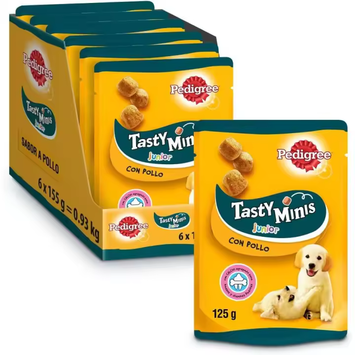 Pedigree Tasty Minis Premios para Perros Cachorros Sabor Pollo (Pack de 6 x 125g) - 1