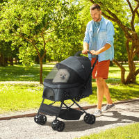 PawHut Cochecito para Mascotas Plegable Carrito para Perros Gatos con Toldo Ajustable Cesta de Almacenaje Correas de Seguridad y Frenos Tela Oxford 600D Acero 76,5x52x95 cm - details 1