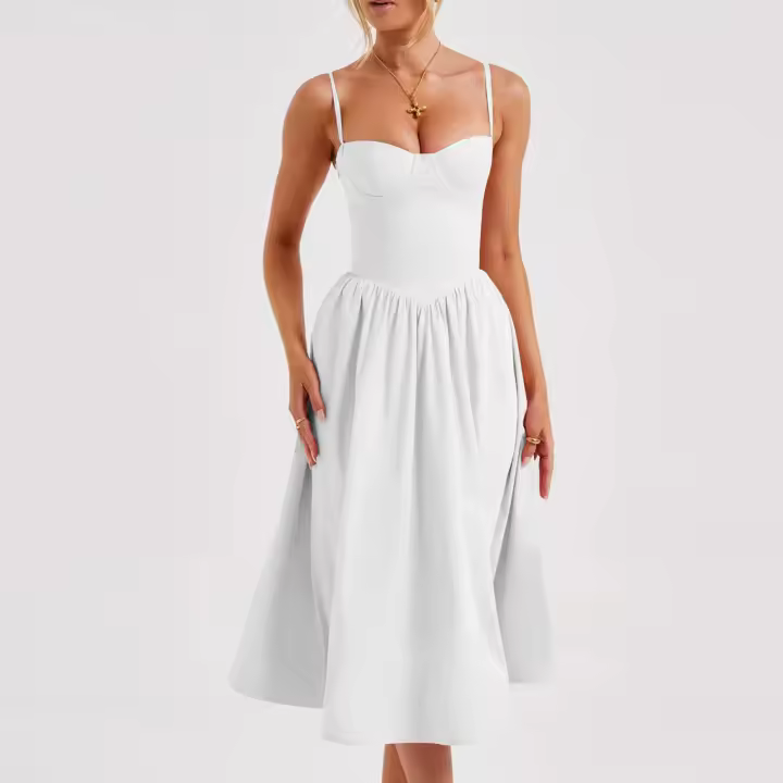 Vestido Midi Elegante De Verano Para Mujer Con Tirantes Spaghetti Sin Mangas A-Line De Corte Ancho Para Fiestas Y Noches - 1