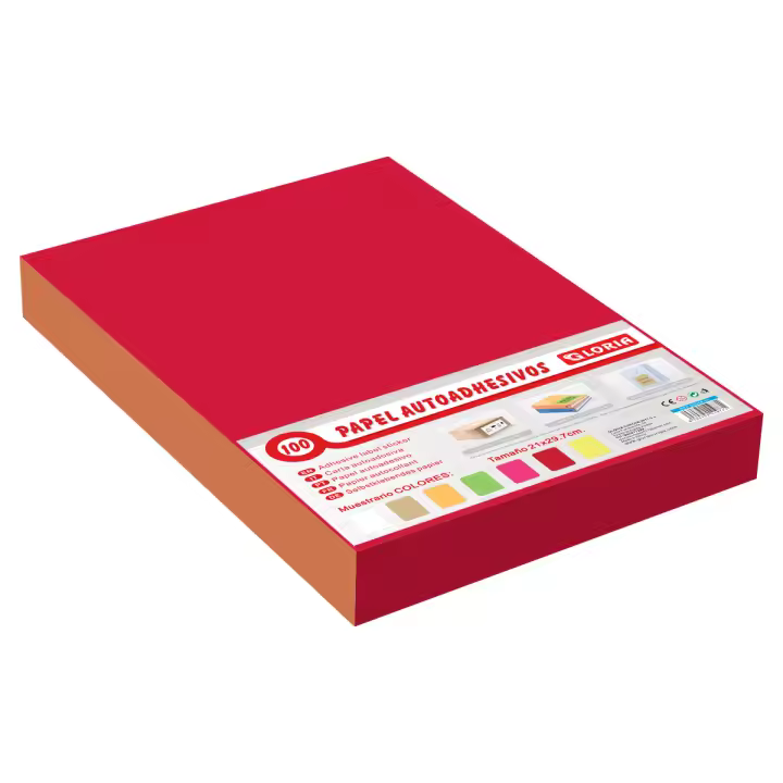 00564-54 Papel autoadehsivo de color rojo chillon A4  21*29.7CM, etiqueta adhesiva para impresoras. - 1