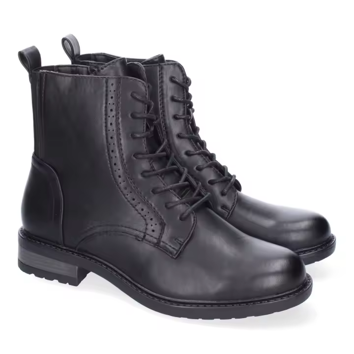 PuntoSalao Botines estilo militar tacón bajo para mujer color negro YZ24-003 - 1