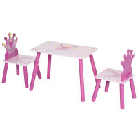 HOMCOM Juego de Mesa y 2 Sillas Infantiles de Madera Set de Mesa de Escritorio 55x34x42 cm y Sillas 28x26x50 cm para Niños 2-4 Años para Salas de Juego Dormitorio de Niño Rosa - details 0