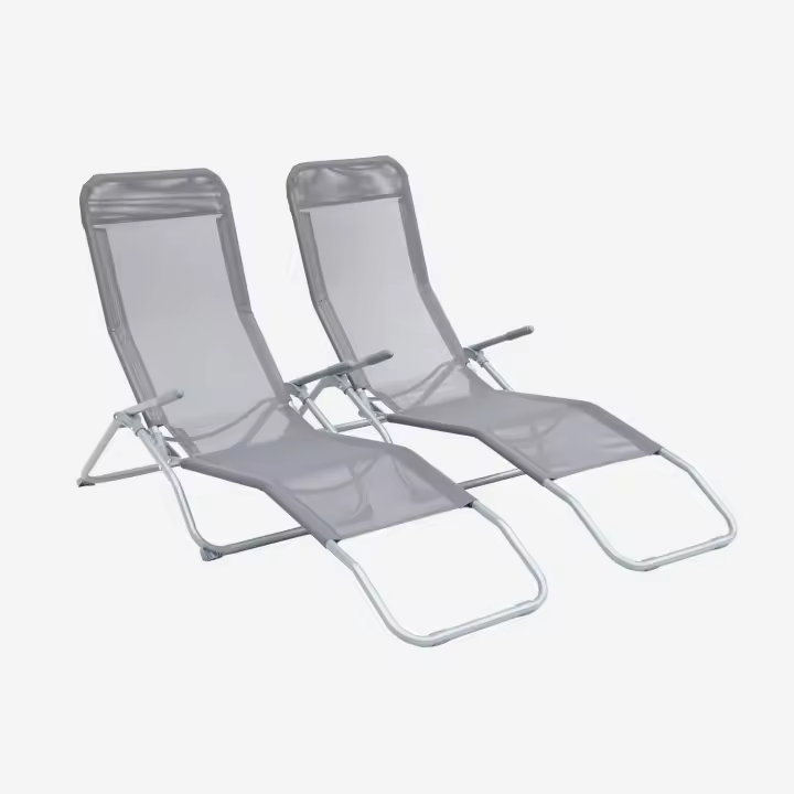 sweeek - Tumbona plegable de textileno con 2 posiciones, set de 2 , Levito , 57x168x93 - 1