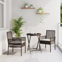 Juego de Bistro de Jardín de 3 Piezas vidaXL con Cojines Marrón de Poliratán - details 0