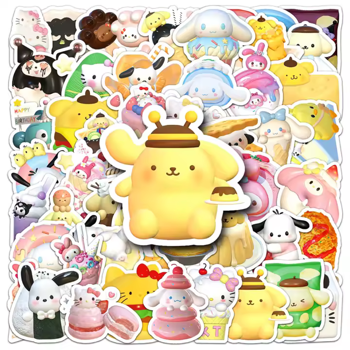 Pegatinas Sanrio De Comida Divertida 10/30/50pcs Hello Kitty Kuromi My Melody Dibujos Animados Kawaii Juguete De Pegatinas Para Niños - 1