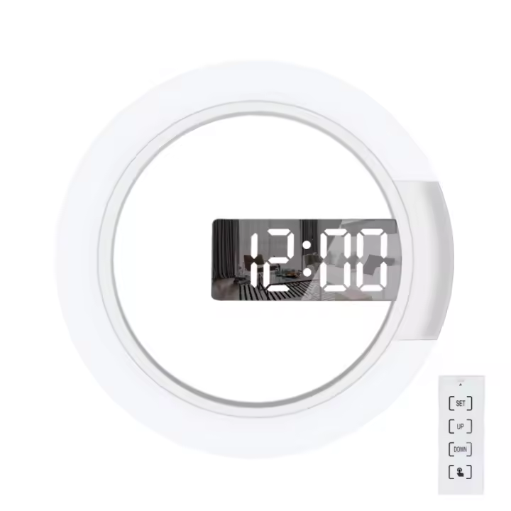 Reloj de pared LED, Creative remote control, Reloj digital, Espejo Hueco, Alarma de temperatura, caja de cambios de 7 Colores, Luz Nocturna Blanca para el hogar y la Oficina - 1