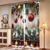 2 Piezas Cortinas De Navidad Con Hojas Verdes De Pino -30% Blackout Adecuadas Para Sala De Estar Dormitorio Cocina Decoración Del Hogar - details 6