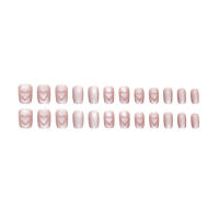 Uñas Postizas Francesas Cortas Cuadradas 24 Piezas Con Amor +1 Pegamento +1 Lija Material De Resina Estilo Gato Simple - details 3