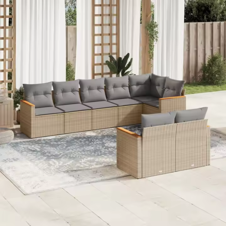 vidaXL Juego de sofás de jardín con cojines beige 8 pzas ratán PE - 1