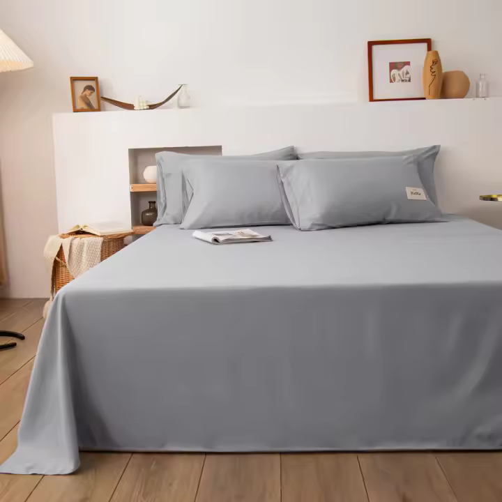 Sábana Plana De Cama Doble En Poliéster Suave Sólida Y Sencilla Para Adultos Tamaño Single/Queen/King Ropa De Cama Hogar - 1