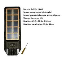 FAROLA SOLAR LED 400W BIFACIAL CON SENSORES LUZ Y MOVIMIENTO - details 0