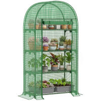 Outsunny Invernadero de Jardín con 4 Estantes Metálicos Puerta Enrollable y Cubierta de PE Vivero Casero de Terraza para Cultivo Plantas Flores Macetas 80x49x160 cm Verde - details 0