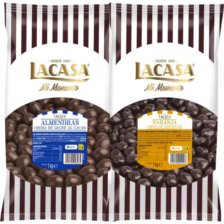 Lacasa Mi momento Pack 2 kg: deliciosas bolas de  Almendra con chocolate con Leche y Dados de naranja con chocolate Negro - 1