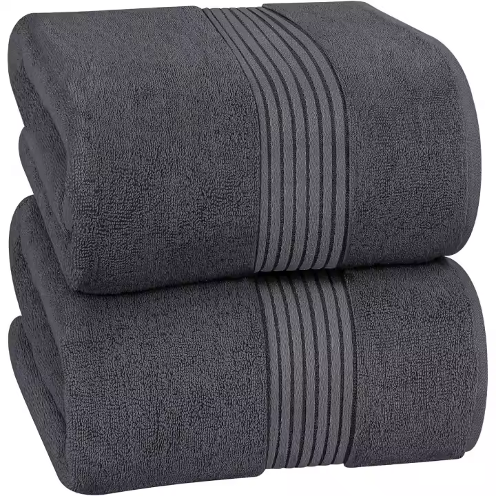 -2 Lujosa Sábana de Baño Jumbo - Toalla Extra Grande 100% Algodón, Muy Absorbente y de Secado Rápido-Toalla de Hotel Super Suave (180x90 CM, Gris) - 1