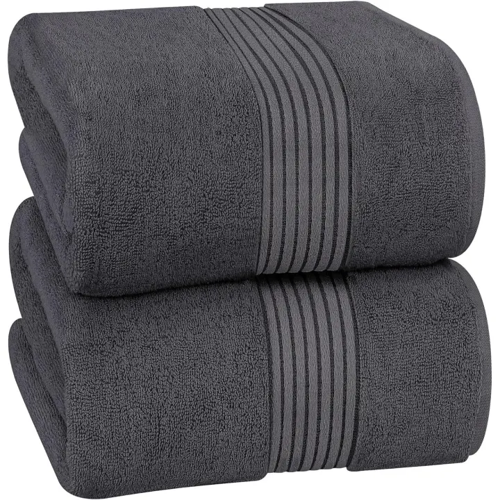 -2 Lujosa Sábana de Baño Jumbo - Toalla Extra Grande 100% Algodón, Muy Absorbente y de Secado Rápido-Toalla de Hotel Super Suave (180x90 CM, Gris) - 1