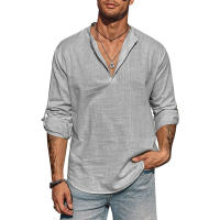 Camisa Hombre Manga Larga Cuello Erguido Algodón Casual Ligera Streetwear Transpirable Negocios Color Sólido Tops - details 2