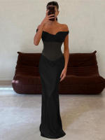 Vestido Maxi Sin Espalda Kliou Para Mujer Elegante Y Silky Simple De Hombros Descubiertos Sin Mangas Alineado Hasta La Rodilla Vestido De Fiesta De Calle Alta - details 21