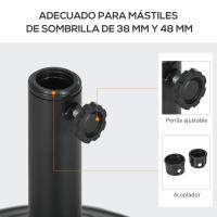 Outsunny Base de Sombrilla Redondo Soporte para Parasol de HDPE Rellenable de Cemento Peso 13 kg para Poste de Parasol de Ø38/48 mm Ø43x32 cm Negro - details 3