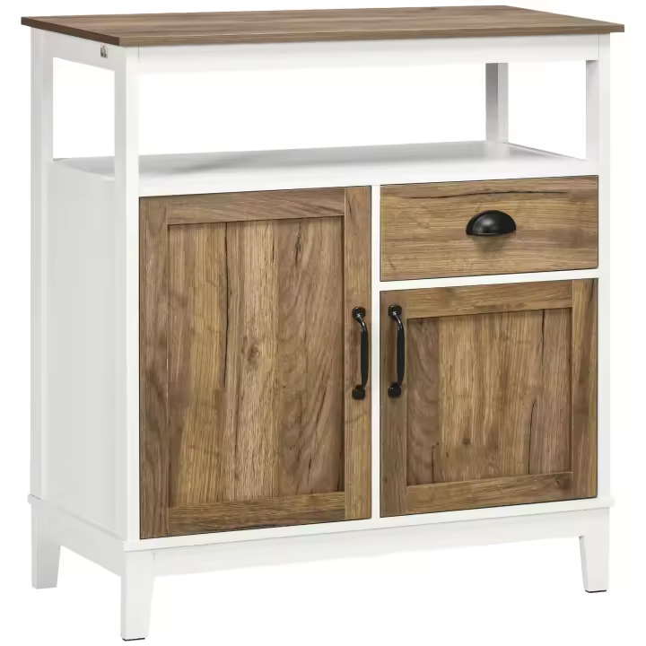 HOMCOM Aparador de Salón Armario Almacenaje de Madera con 2 Puertas Cajón y Estante Ajustable para Comedor Cocina Dormitorio 76,6x35x81,5 cm Blanco y Marrón - 1