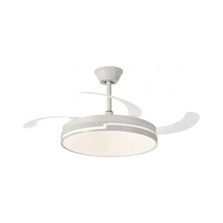 NARVI Ventilador de techo color blanco, 3 Palas retráctiles transparentes,Motor DC, Luz LED intensidad y tonalidad Regulable  con Memoria. Mando a distancia. Ref. Brasil 7030 WH - 1