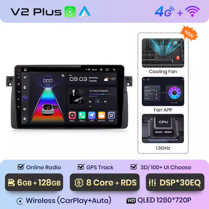 Junsun Android 13 Car Radio Stereo For BMW E46 M3 318/320/325/330/335 Car Auto Radio Built-In Wireless Carplay For Apple & Android Auto Automotive Multimedia Touch Screen Car Intelligent Systems Head Unit With GPS Navigation DSP Bluetooth - 1