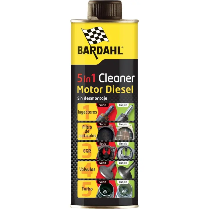 Bardahl Diésel Descarbonizante 5 en 1, Limpia la Suciedad del Motor de Coche, Protege Inyectores, Filtro de Partículas, Válvula EGR, de Escape y Turbo - 0,5 L - 1