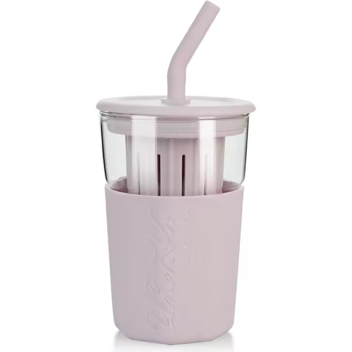 Jarrón de Cristal Morado con La Paja y la tapa, botellas de Agua de Cristal con La Manga del silicón, botellas de Agua Lindas para las muchachos, 15oz/450mL - 1