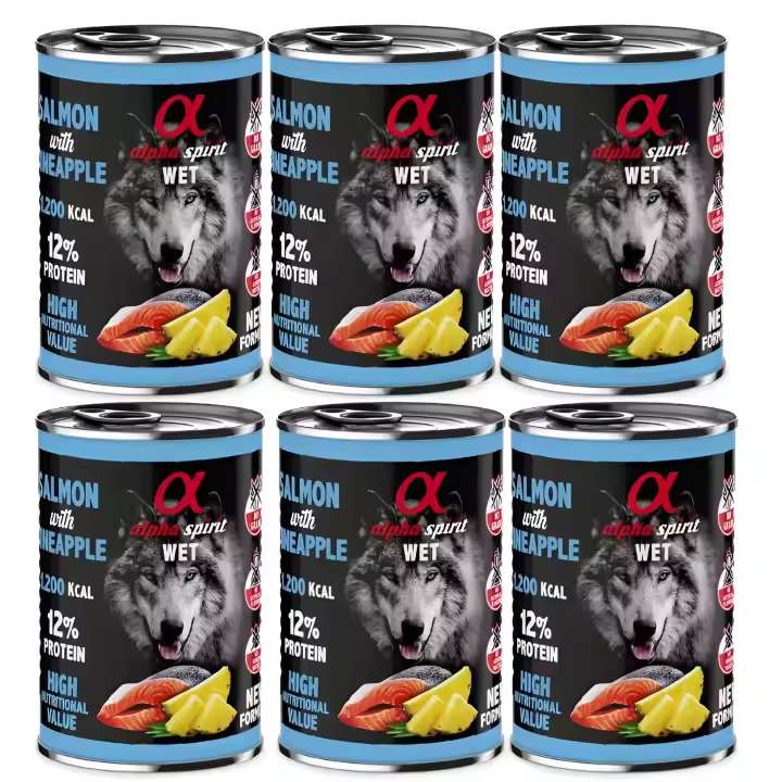 Alpha Spirit Comida Húmeda de Salmón con Piña para Perros （Pack 6 Latas x 400 Gr） - 1