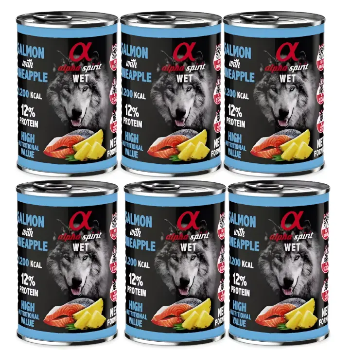 Alpha Spirit Comida Húmeda de Salmón con Piña para Perros （Pack 6 Latas x 400 Gr） - 1