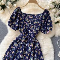 Vestido Midi Elegante De Verano Para Mujer Con Cuello En V Estampado Floral Manga Acolchada Cintura Alta Botones Vestido De Playa Rojo/Amarillo/Negro - details 19