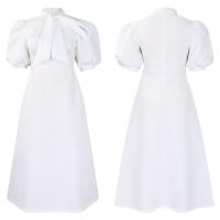 Vestido Elegante De Fiesta Para Mujer 2024 Con Cuello Con Lazo Manga Corta Cintura Alta A-Line Plisado Hasta El Tobillo Vestido De Cumpleaños - details 60